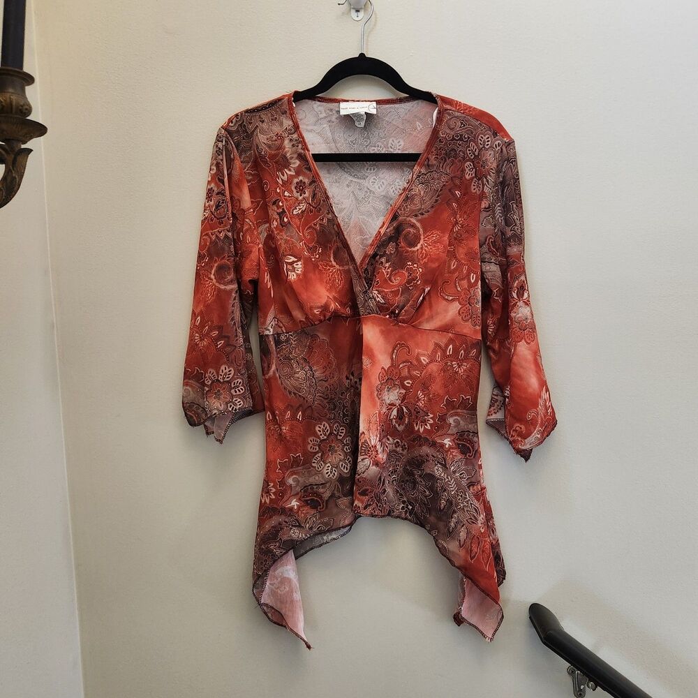 Vtg Early 2000s/y2k Sami & Jo Orange Flowy Tunic Top Fairycore Grunge Whimsygoth